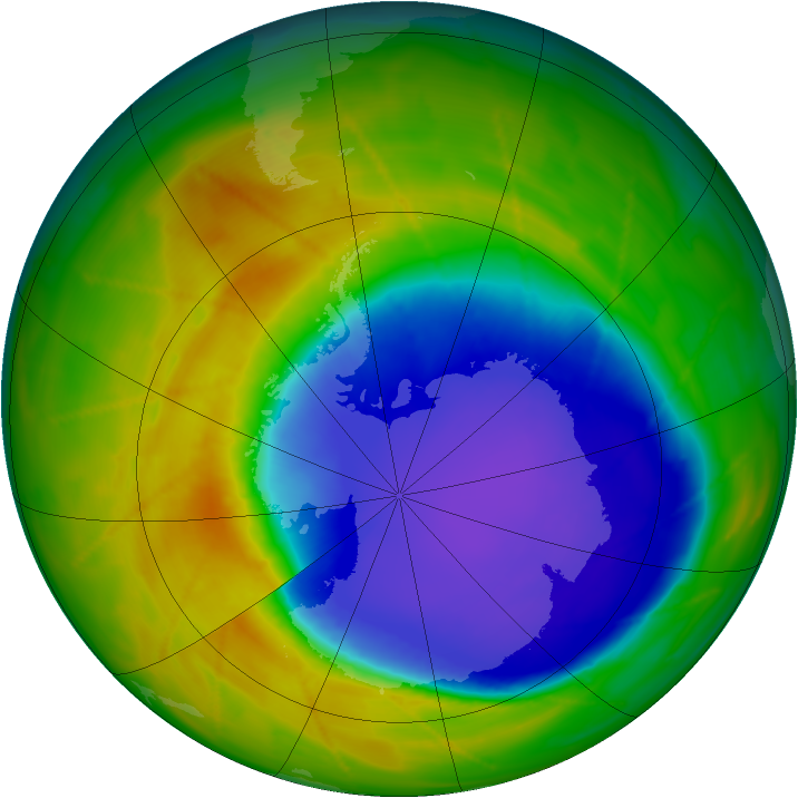 Antarctic ozone map for 22 October 2009